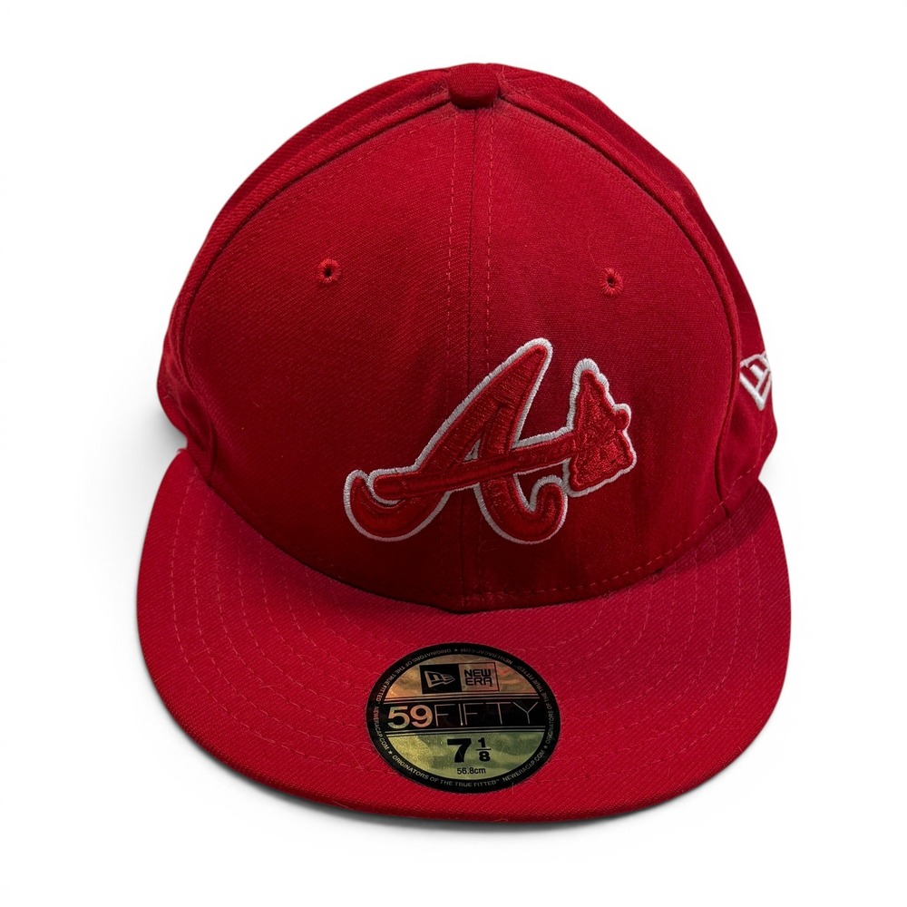New Era 59FIFTY Atlanta Braves Red Wool Fitted Hat 7 1/8 MLB USA Tomahawk Logo
